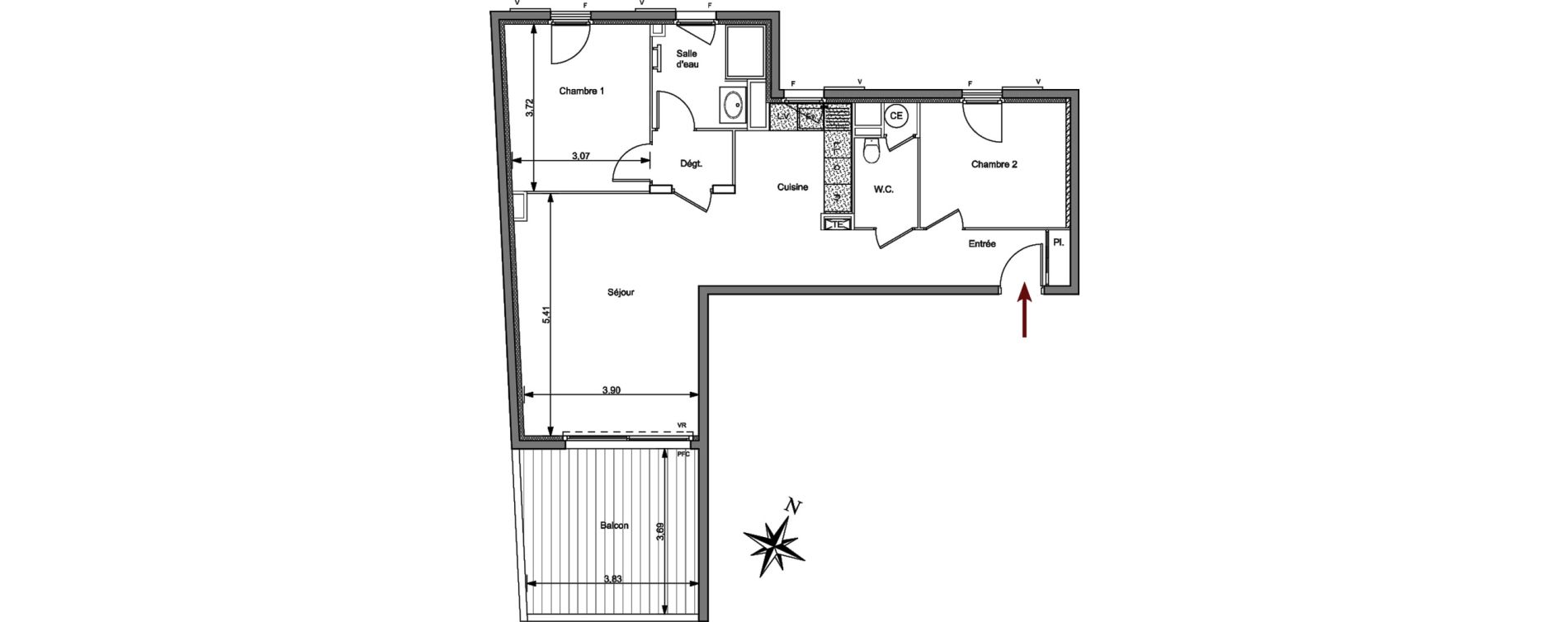 Appartement T3 de 70,59 m2 &agrave; Hy&egrave;res Centre