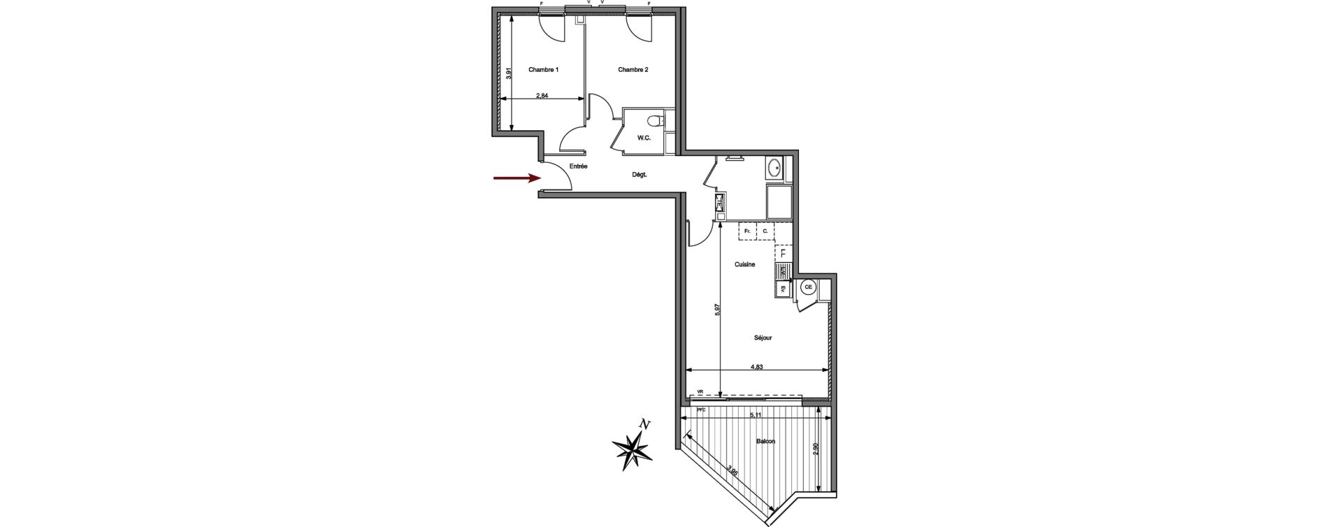 Appartement T3 de 64,98 m2 &agrave; Hy&egrave;res Centre