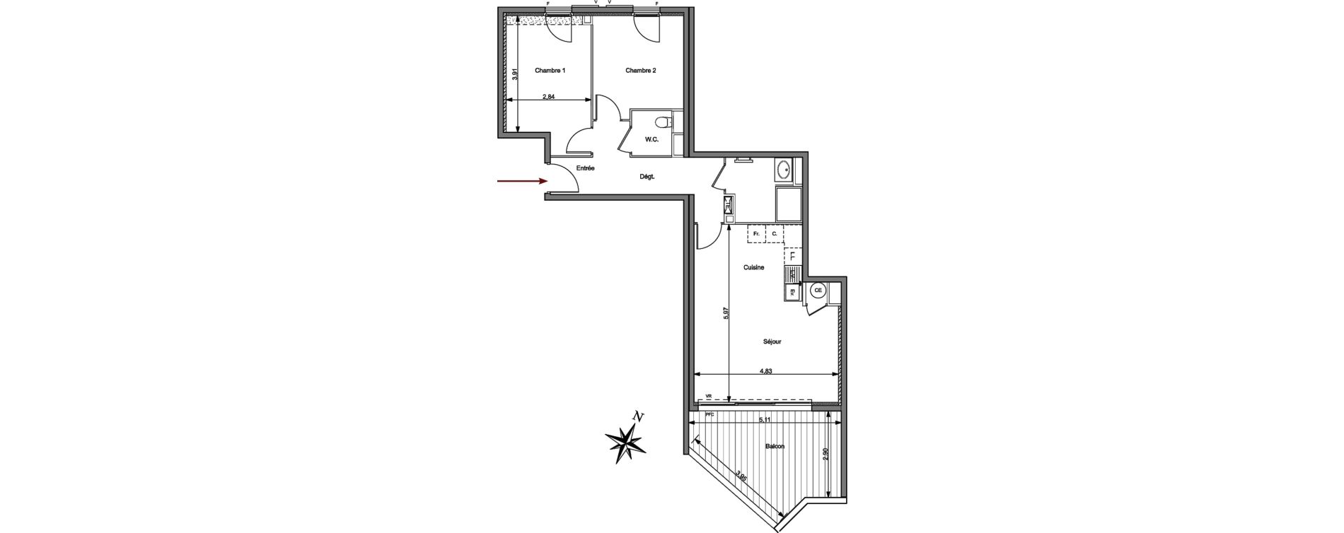 Appartement T3 de 64,98 m2 &agrave; Hy&egrave;res Centre