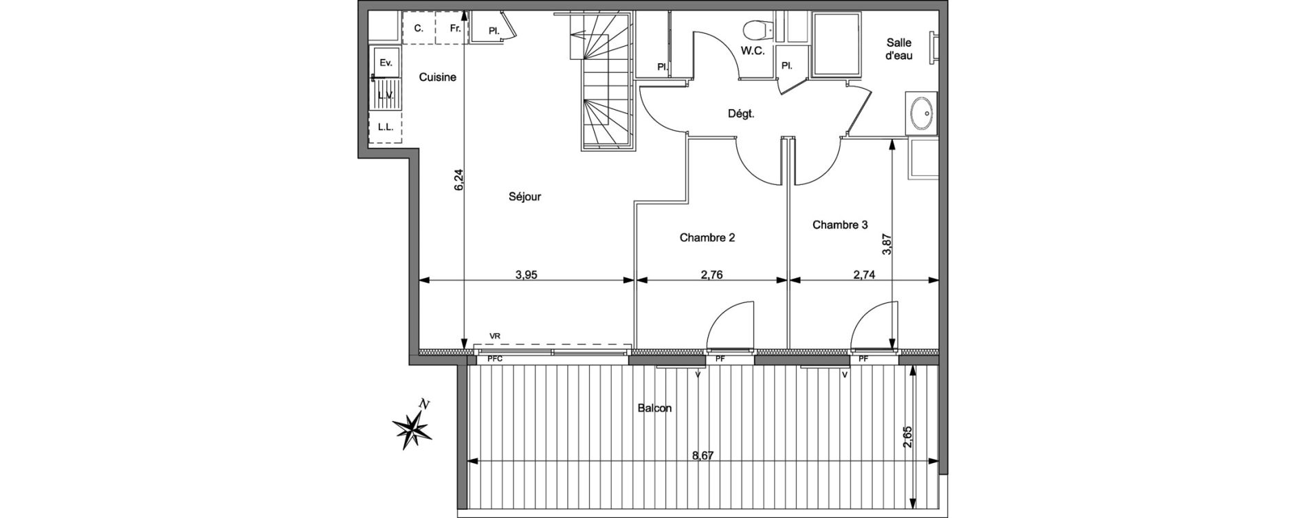 Appartement T4 de 82,86 m2 &agrave; Hy&egrave;res Centre