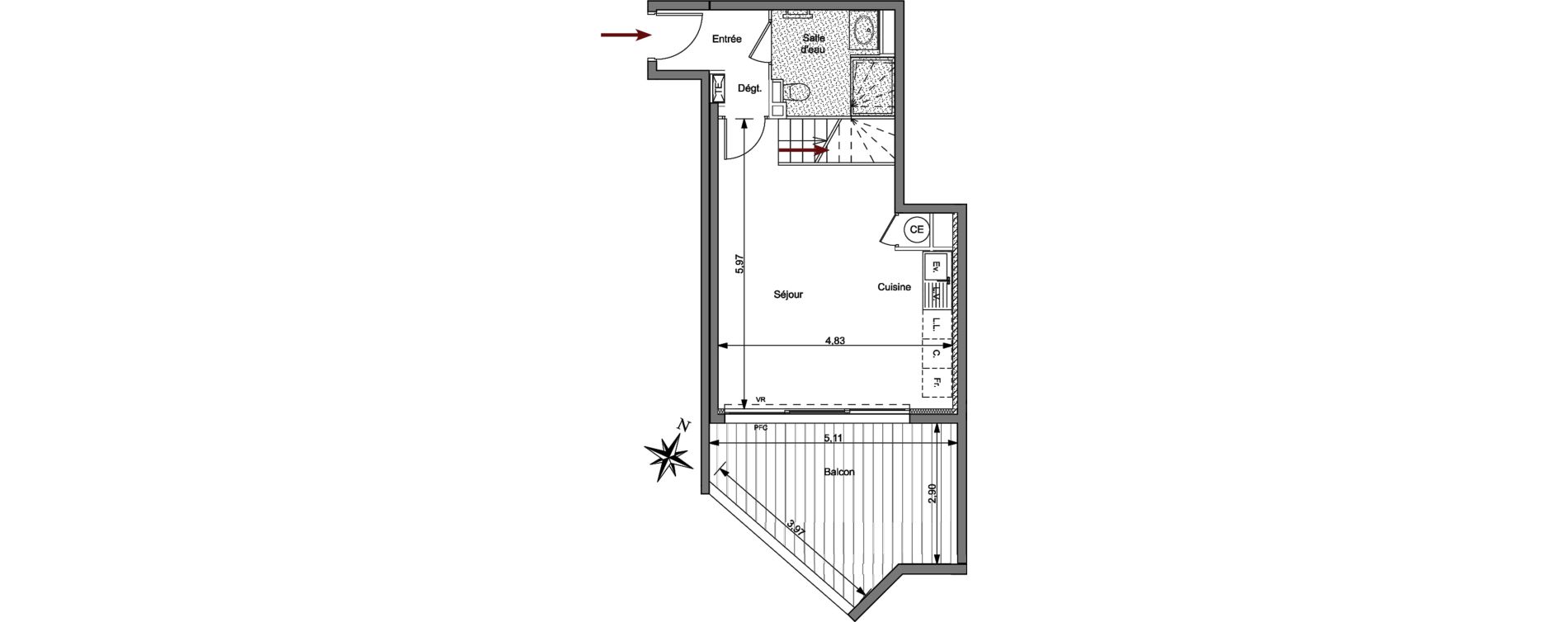 Appartement T2 de 49,96 m2 &agrave; Hy&egrave;res Centre