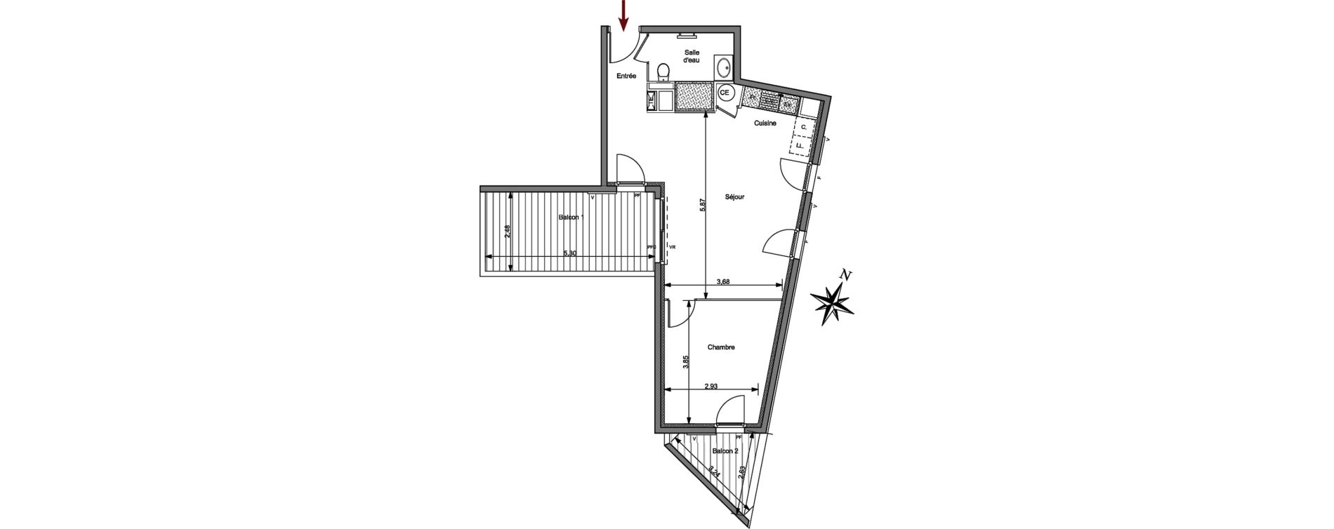 Appartement T2 de 51,42 m2 &agrave; Hy&egrave;res Centre