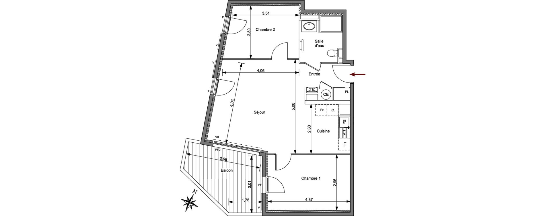 Appartement T3 de 62,11 m2 &agrave; Hy&egrave;res Centre