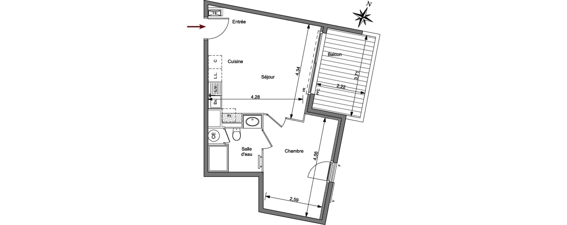 Appartement T2 de 39,63 m2 &agrave; Hy&egrave;res Centre