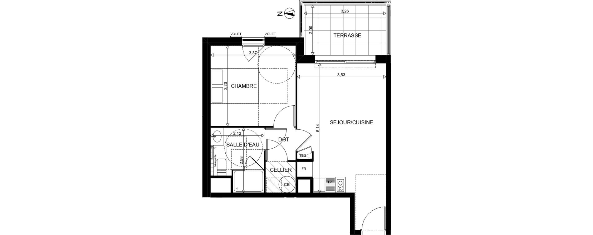 Appartement T2 de 38,05 m2 à La Crau Centre