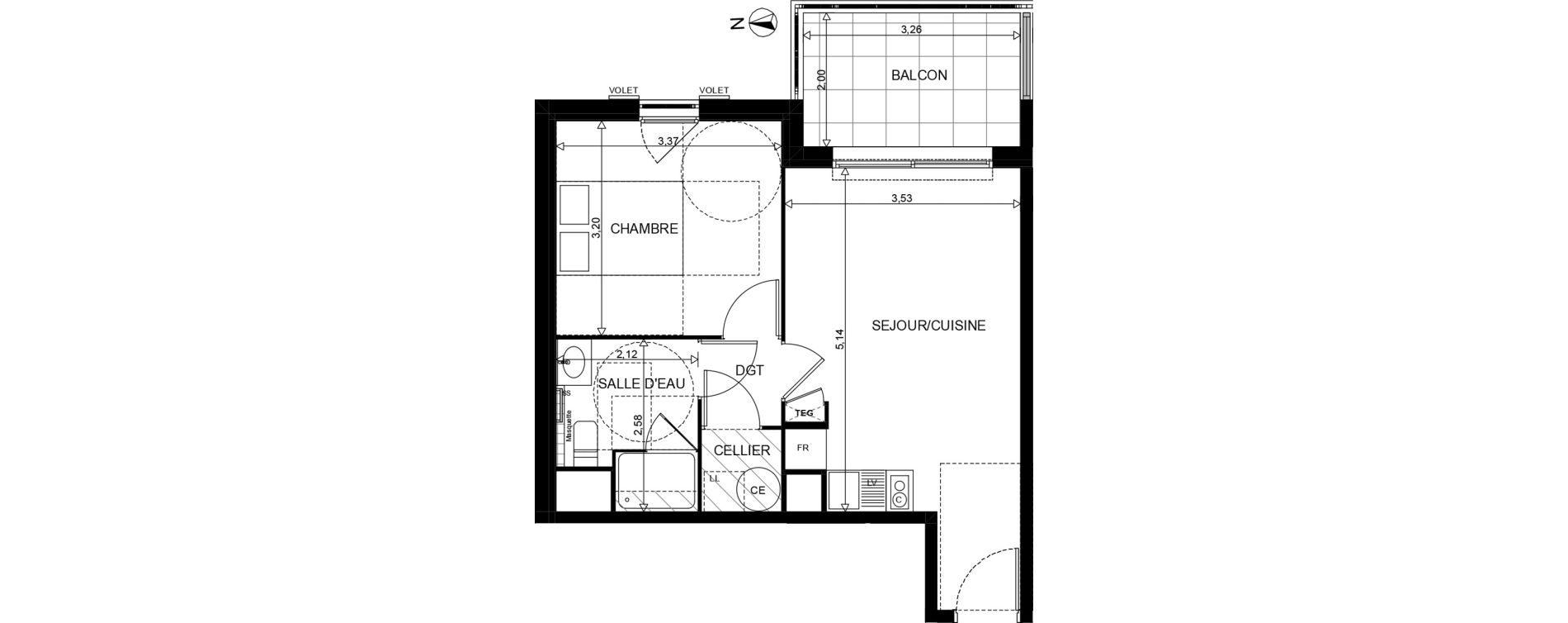 Appartement T2 de 38,05 m2 &agrave; La Crau Centre