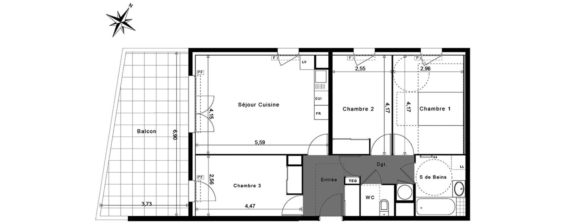 Appartement T4 de 72,91 m2 &agrave; La Garde Centre