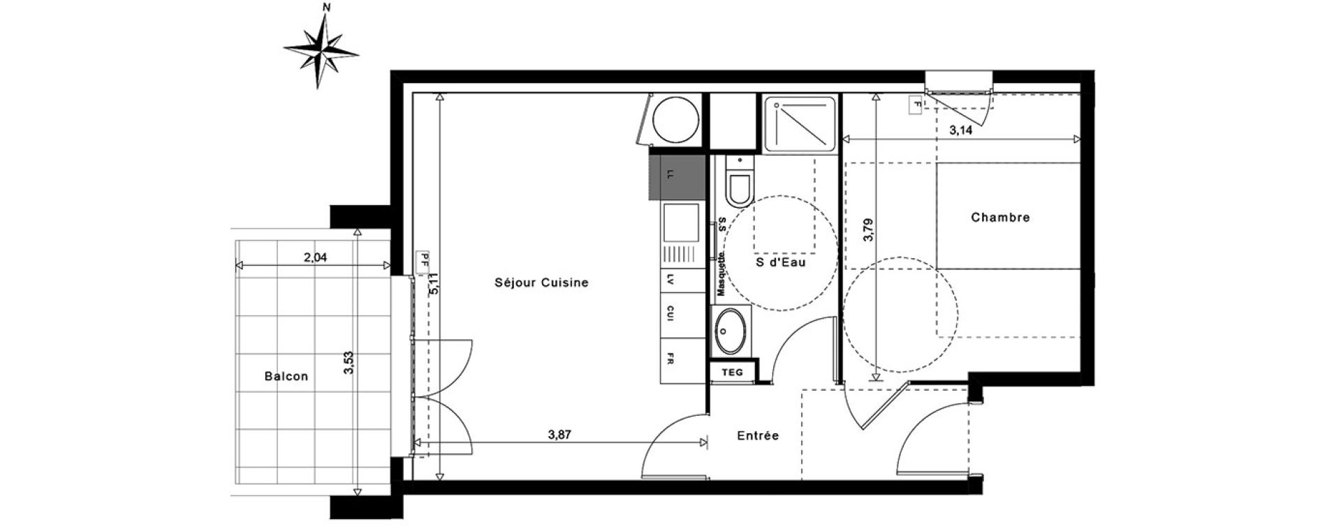 Appartement T2 de 41,37 m2 &agrave; La Garde Centre