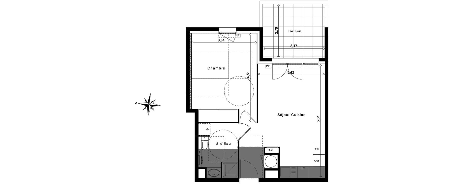 Appartement T2 de 42,03 m2 &agrave; La Garde Centre