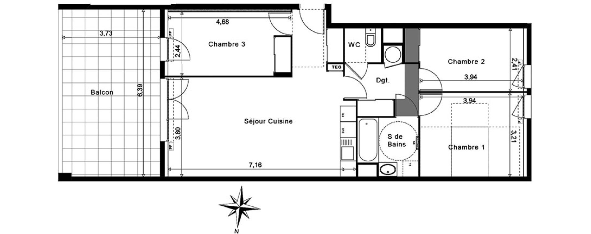 Appartement T4 de 77,87 m2 &agrave; La Garde Centre