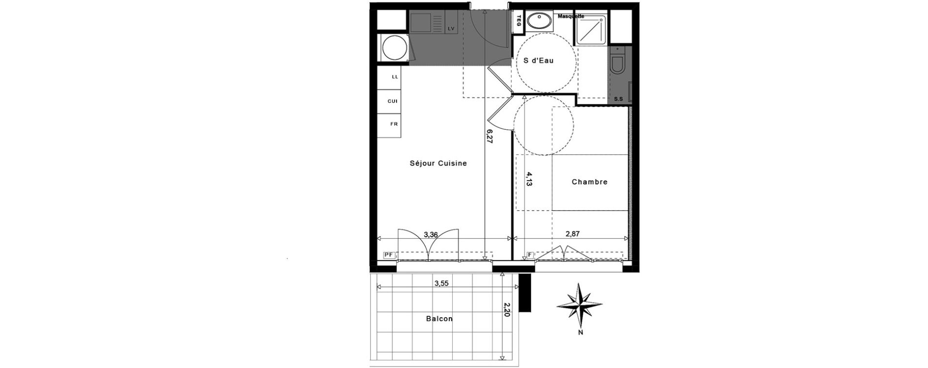 Appartement T2 de 37,78 m2 &agrave; La Garde Centre