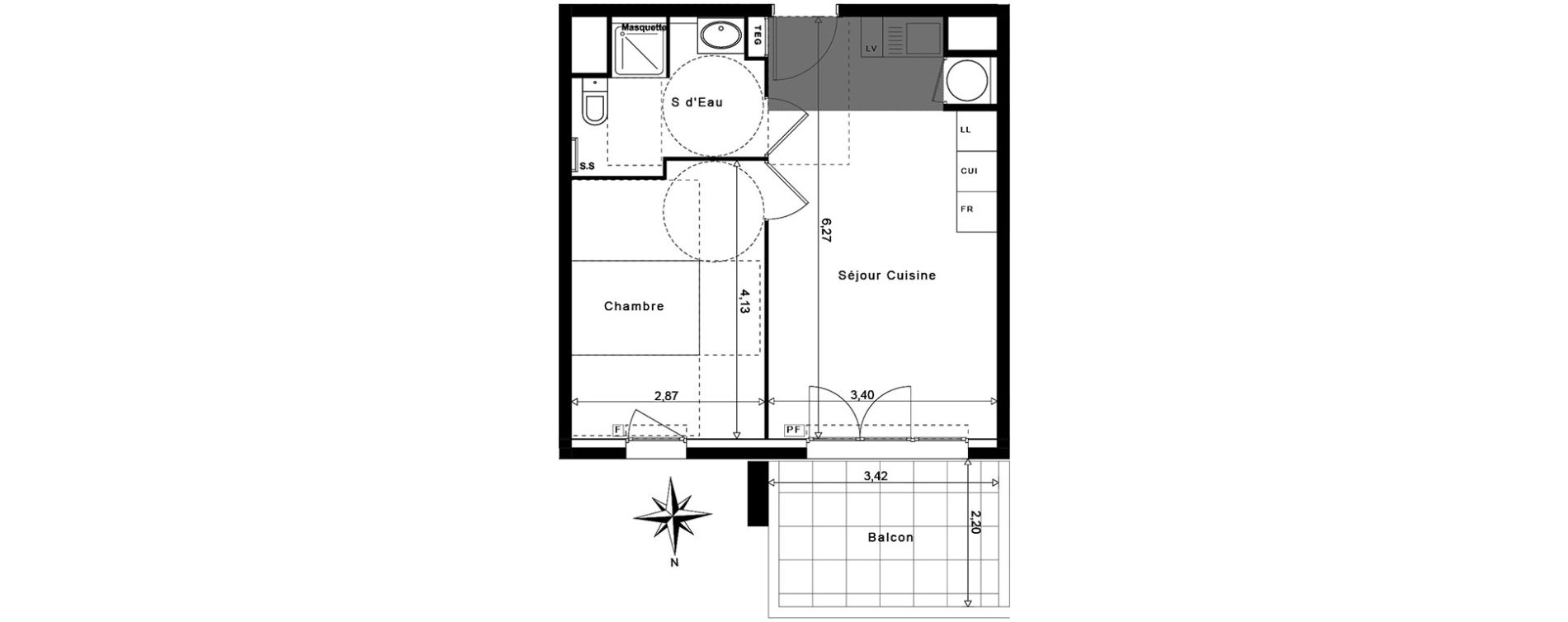 Appartement T2 de 37,82 m2 &agrave; La Garde Centre