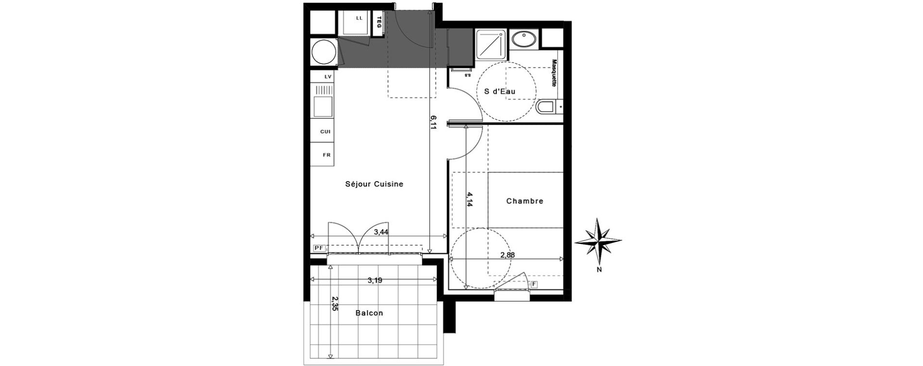 Appartement T2 de 37,89 m2 &agrave; La Garde Centre