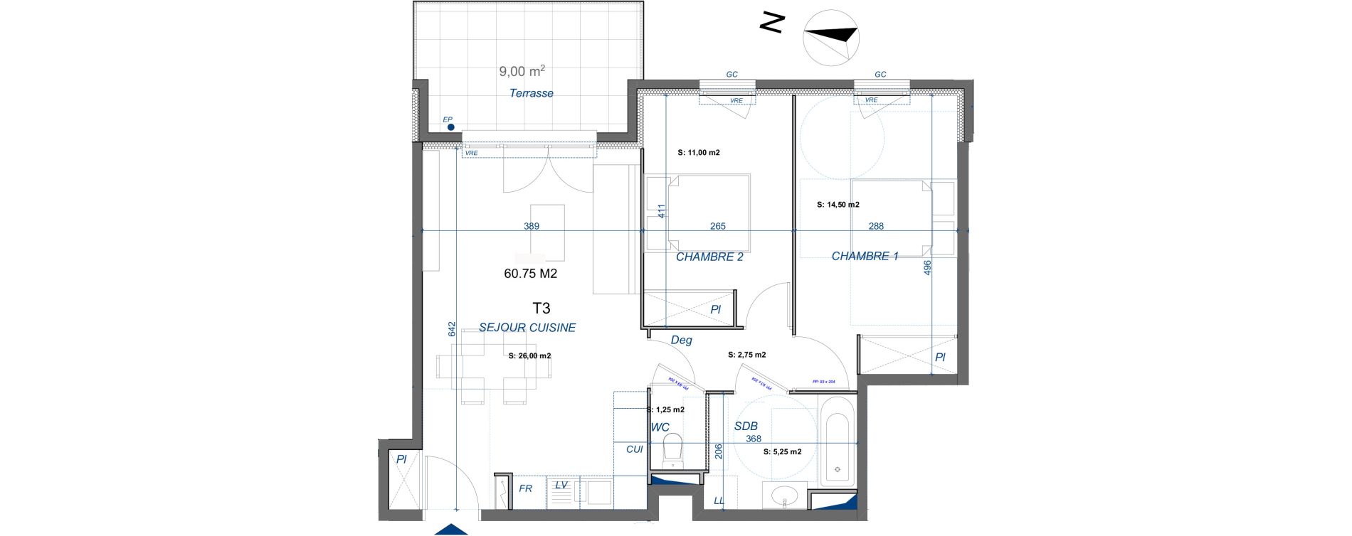 Appartement T3 de 60,75 m2 &agrave; La Valette-Du-Var Centre