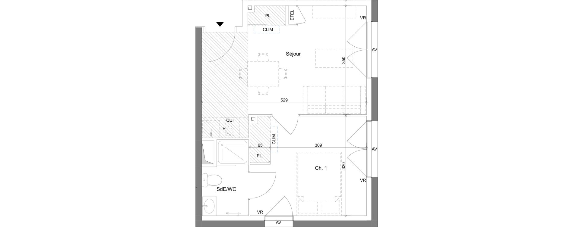 Appartement T2 meubl&eacute; de 33,20 m2 &agrave; La Valette-Du-Var Centre