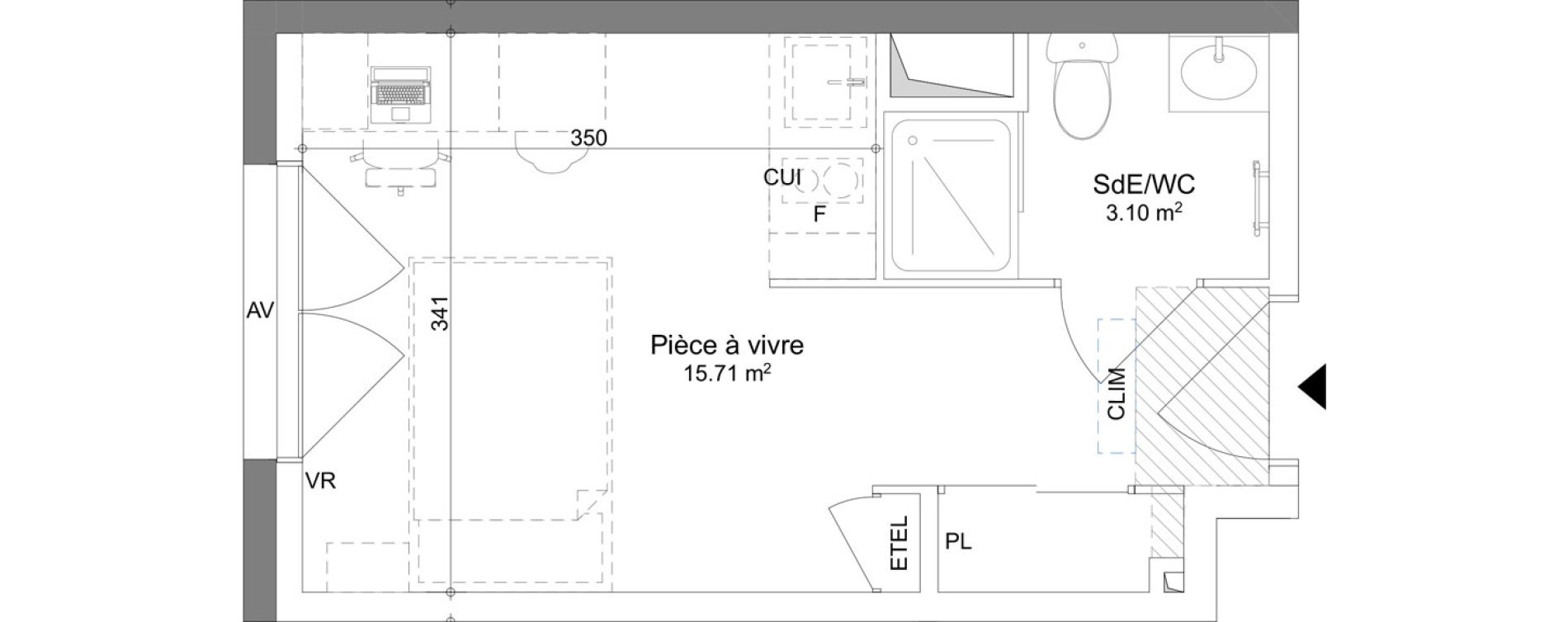 Appartement T1 meubl&eacute; de 18,81 m2 &agrave; La Valette-Du-Var Centre