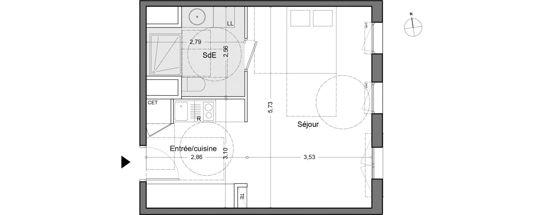 Appartement T1 de 34,70 m2 au Lavandou Centre