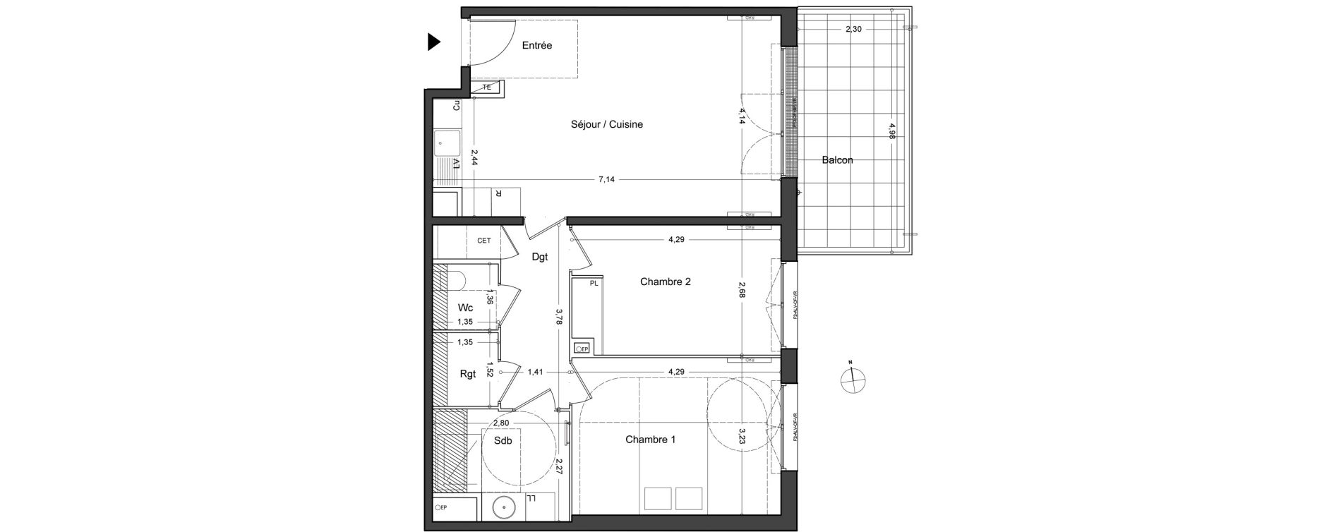Appartement T3 de 68,00 m2 au Lavandou Centre