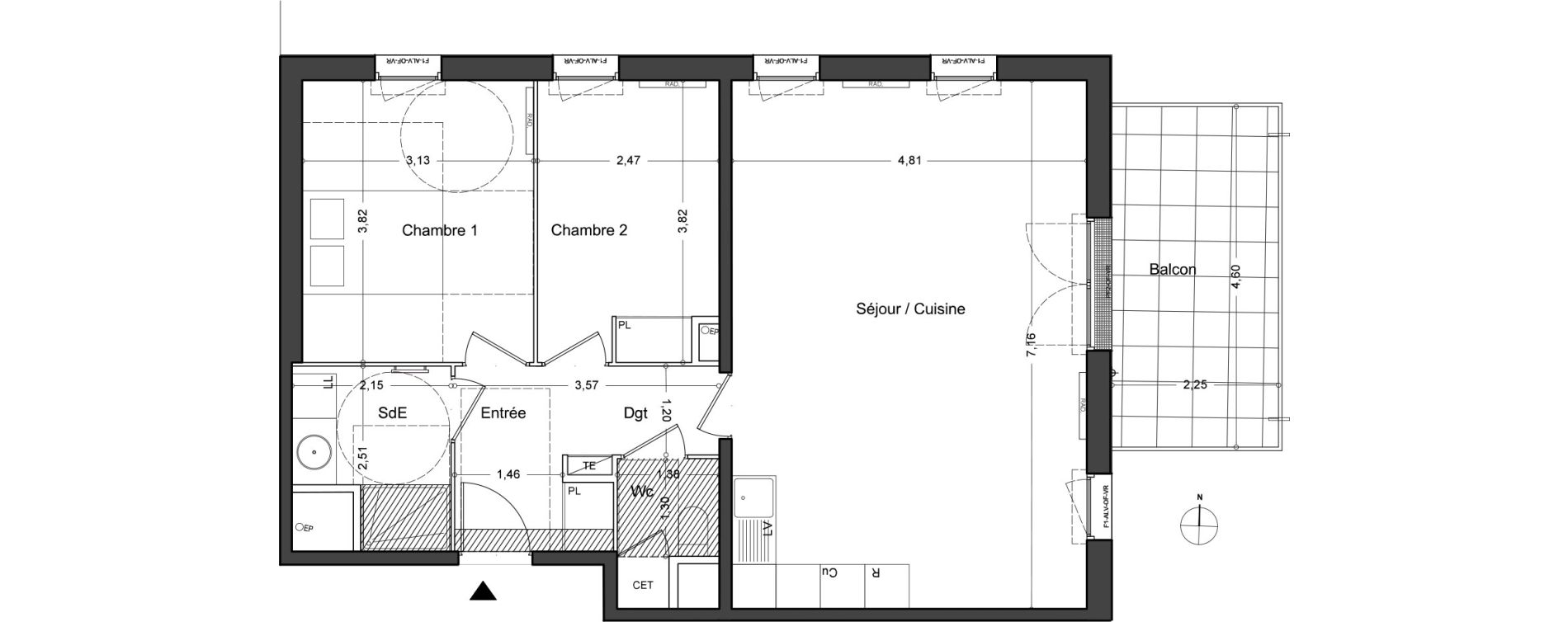 Appartement T3 de 69,00 m2 au Lavandou Centre