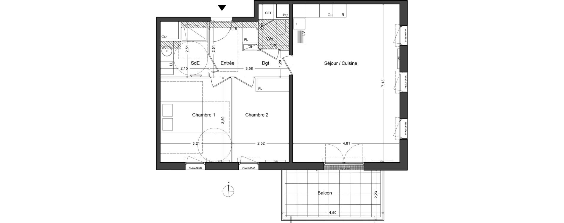Appartement T3 de 69,60 m2 au Lavandou Centre