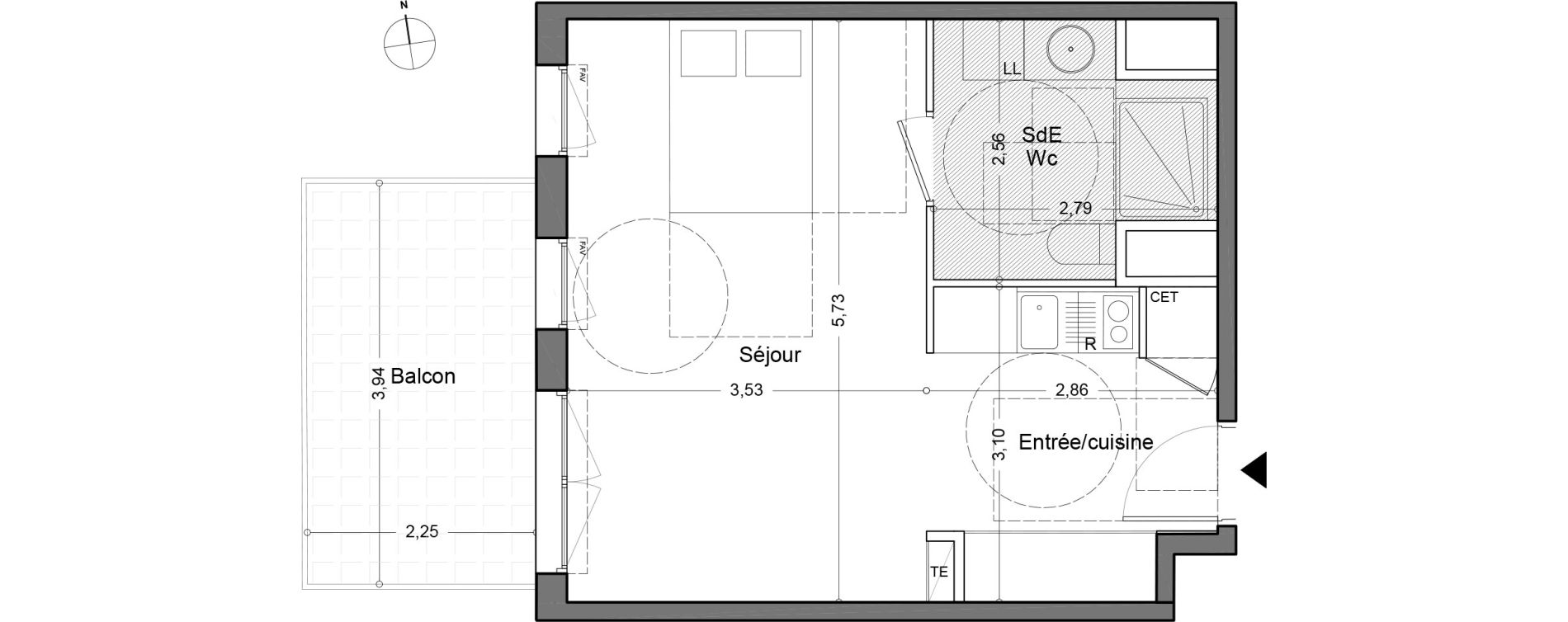 Appartement T1 de 34,30 m2 au Lavandou Centre