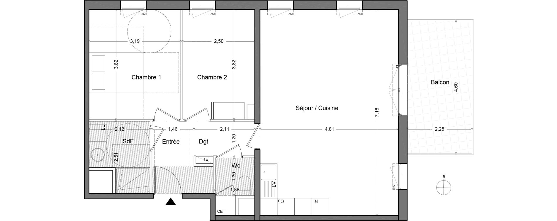 Appartement T3 de 69,40 m2 au Lavandou Centre