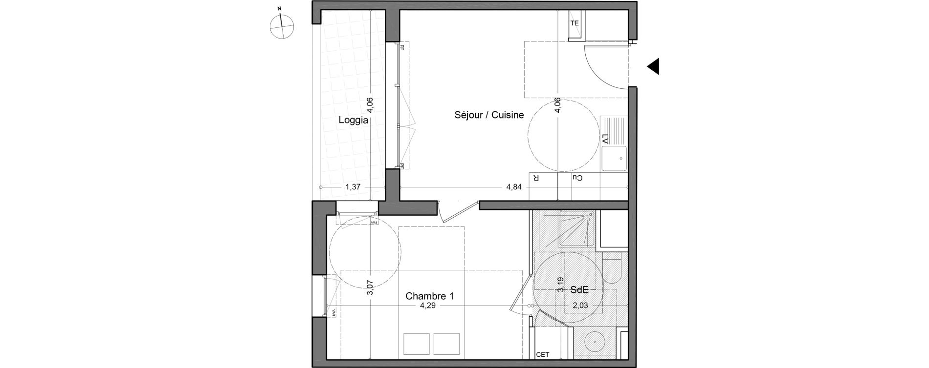 Appartement T2 de 38,30 m2 au Lavandou Centre