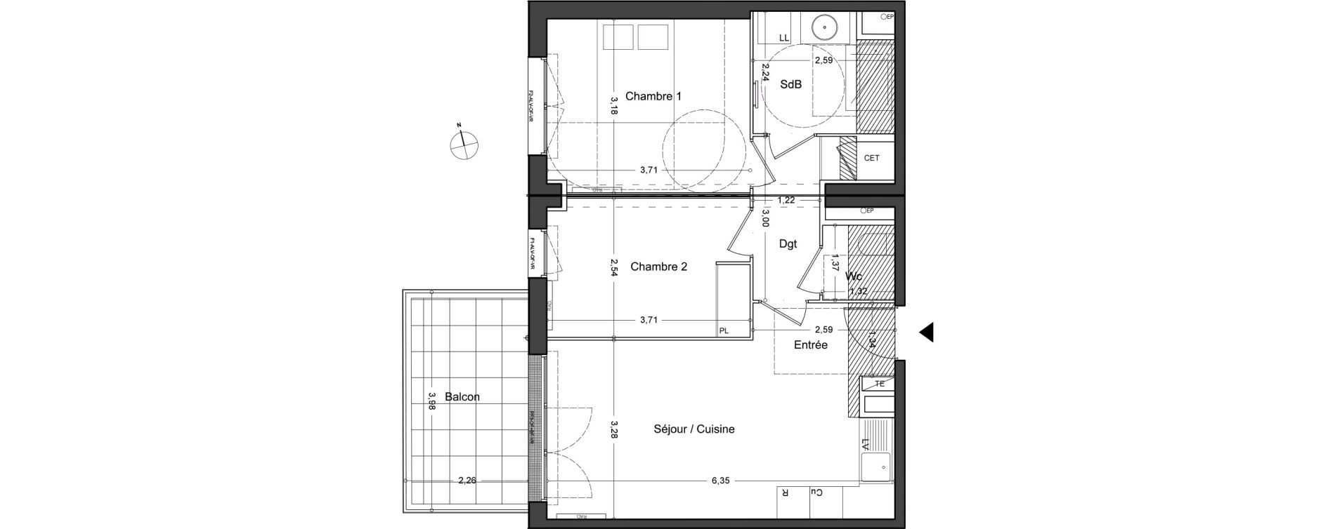 Appartement T3 de 55,00 m2 au Lavandou Centre