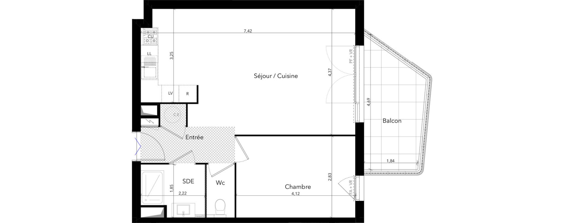 Appartement T2 de 52,00 m2 au Lavandou Centre