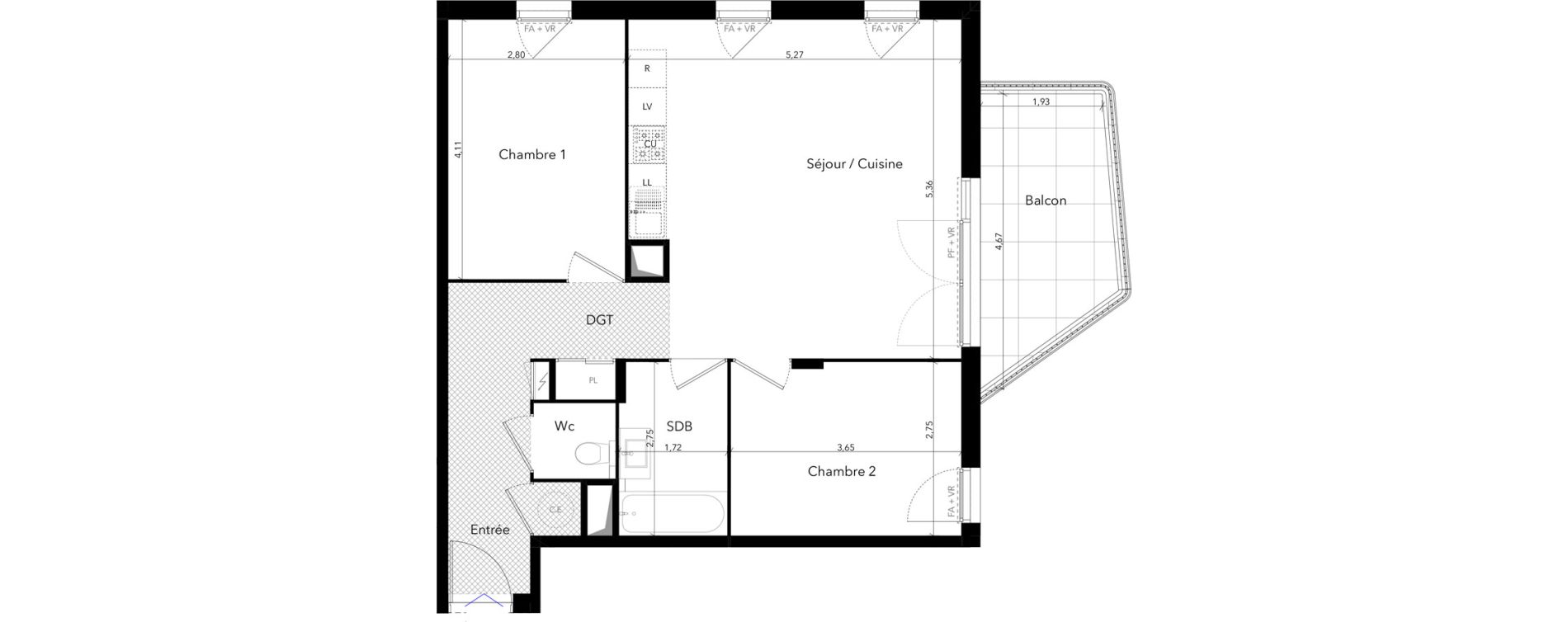 Appartement T3 de 65,29 m2 au Lavandou Centre