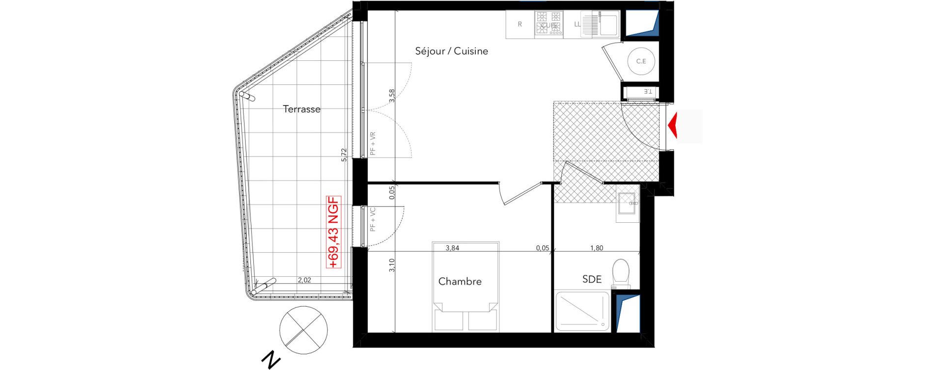 Appartement T2 de 38,11 m2 au Lavandou Centre