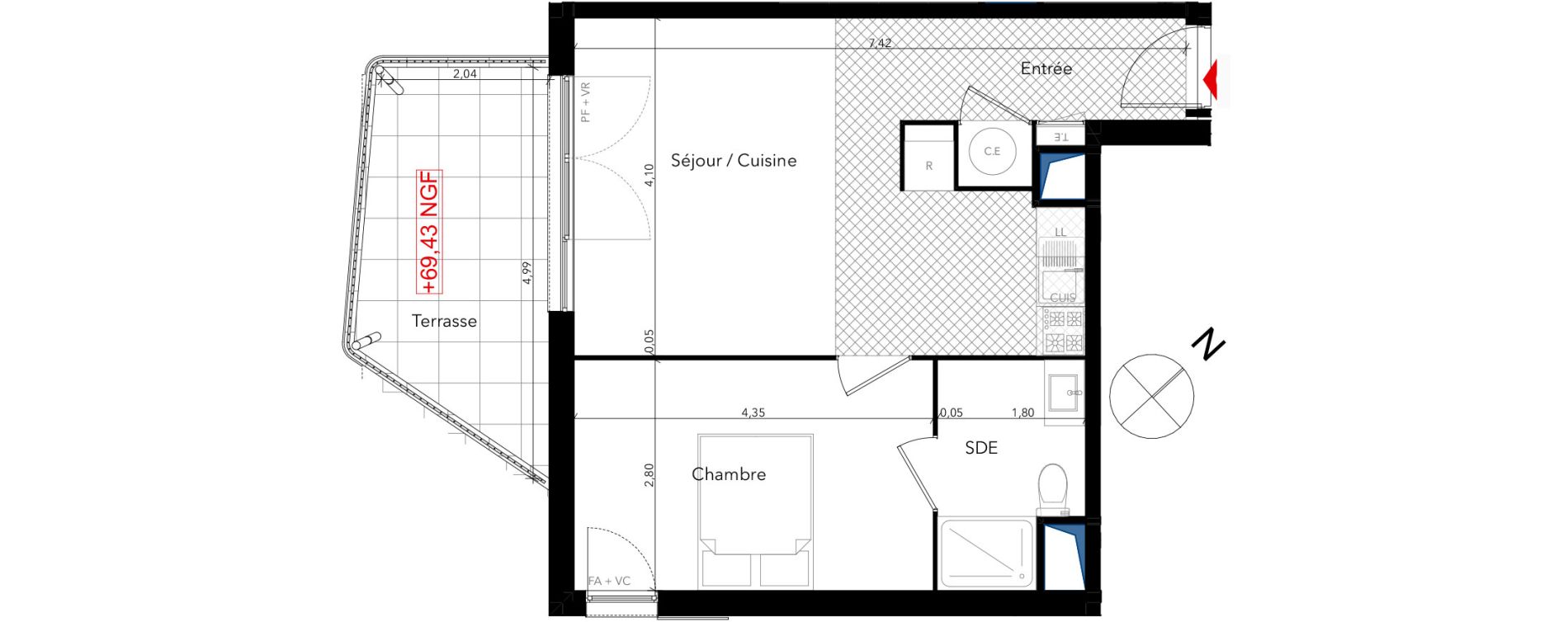 Appartement T2 de 43,00 m2 au Lavandou Centre