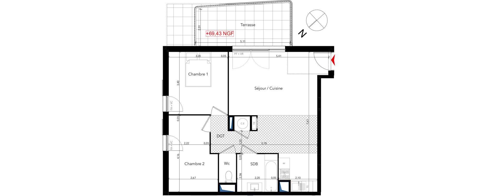 Appartement T3 de 59,71 m2 au Lavandou Centre