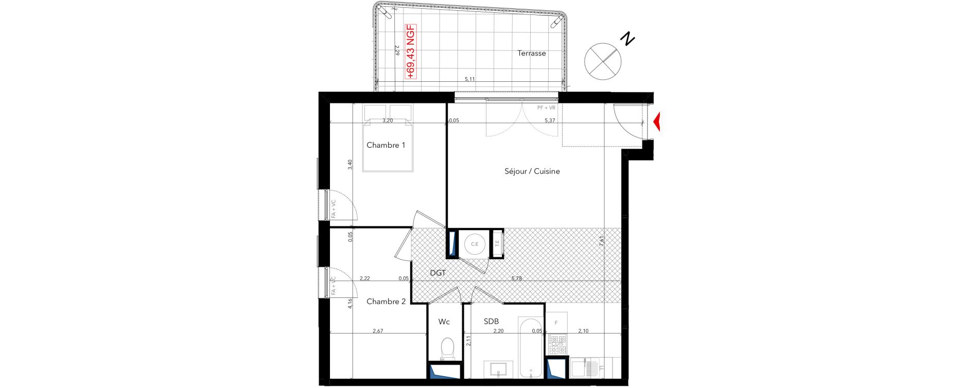Appartement T3 de 59,69 m2 au Lavandou Centre