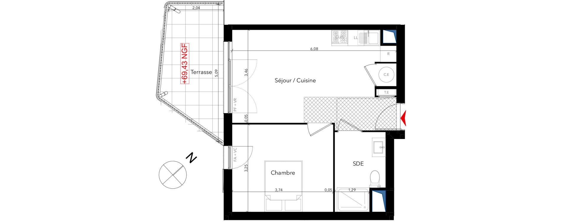 Appartement T2 de 38,43 m2 au Lavandou Centre