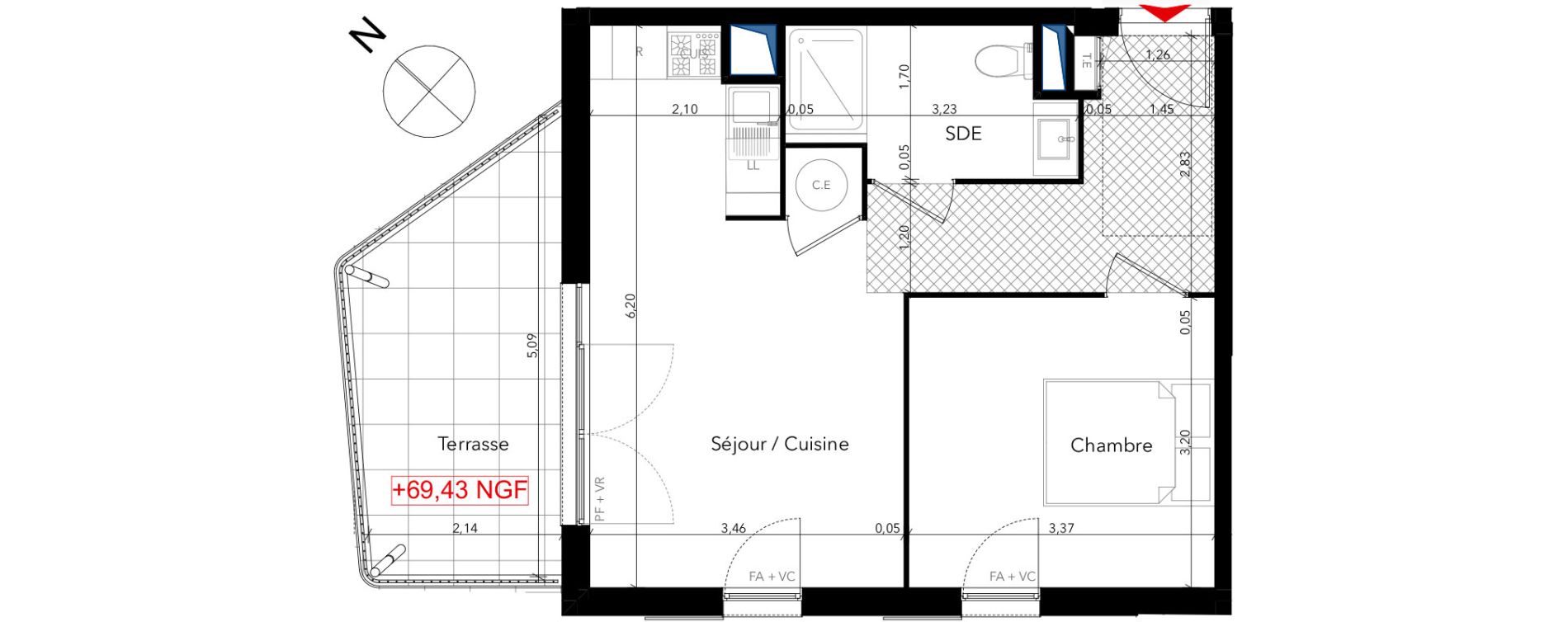 Appartement T2 de 40,91 m2 au Lavandou Centre