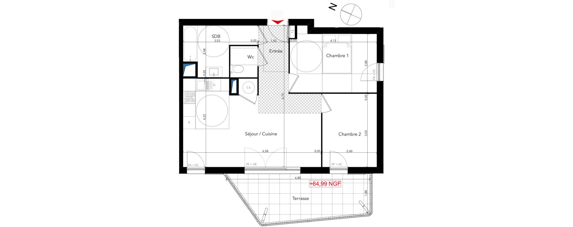 Appartement T3 de 58,99 m2 au Lavandou Centre