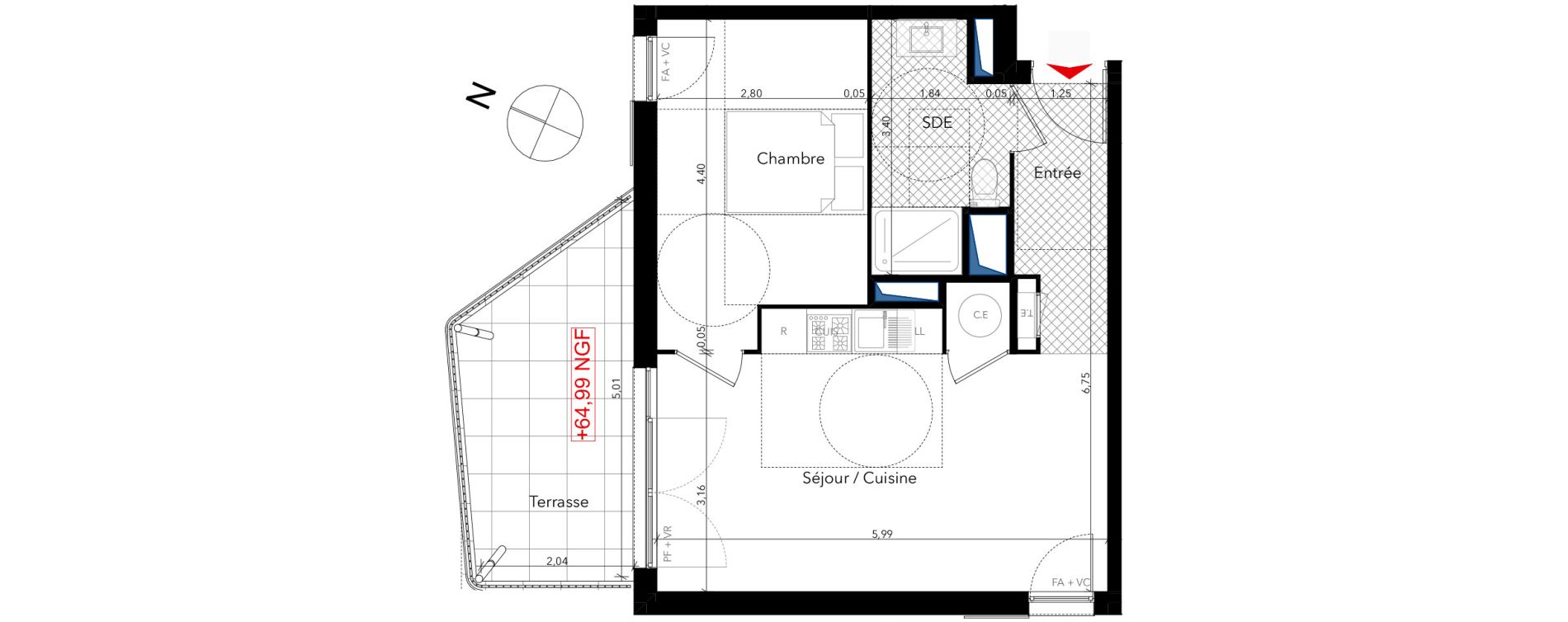 Appartement T2 de 42,22 m2 au Lavandou Centre