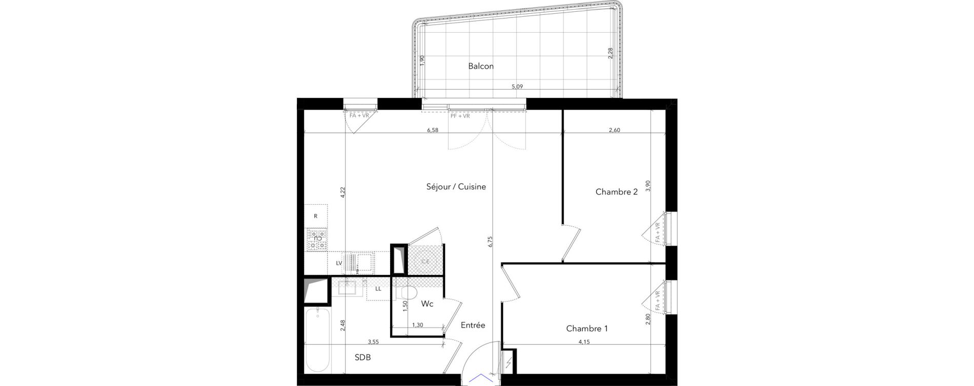 Appartement T3 de 60,34 m2 au Lavandou Centre