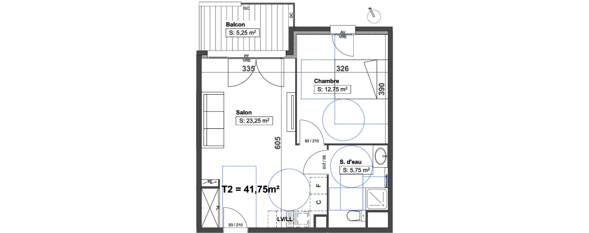 Appartement T2 de 41,75 m2 au Luc Centre