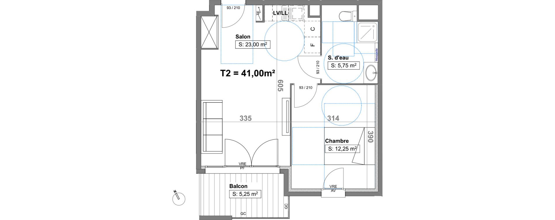 Appartement T2 de 41,00 m2 au Luc Centre