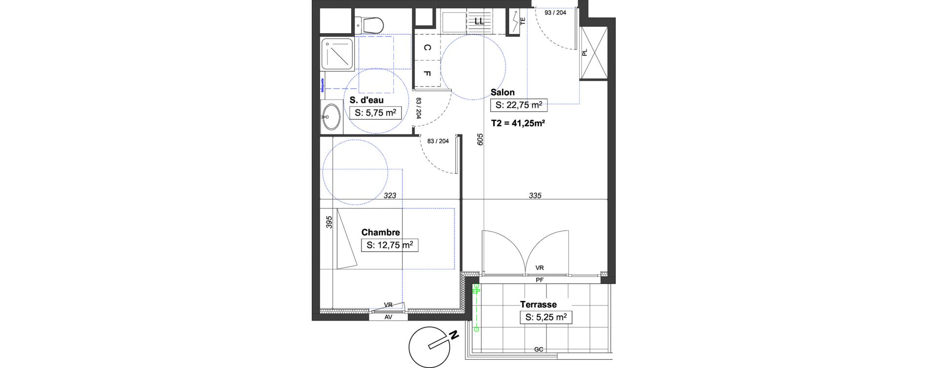 Appartement T2 de 41,25 m2 au Luc Centre