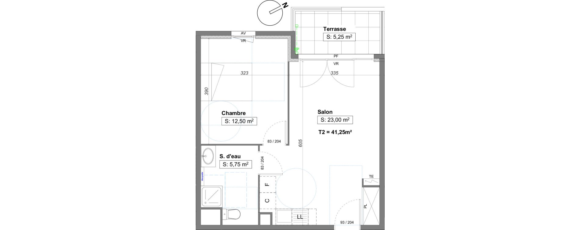 Appartement T2 de 41,25 m2 au Luc Centre