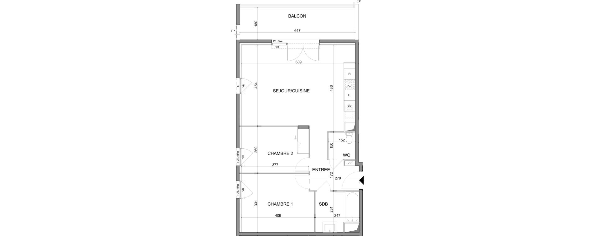 Appartement T3 de 65,95 m2 au Muy Centre