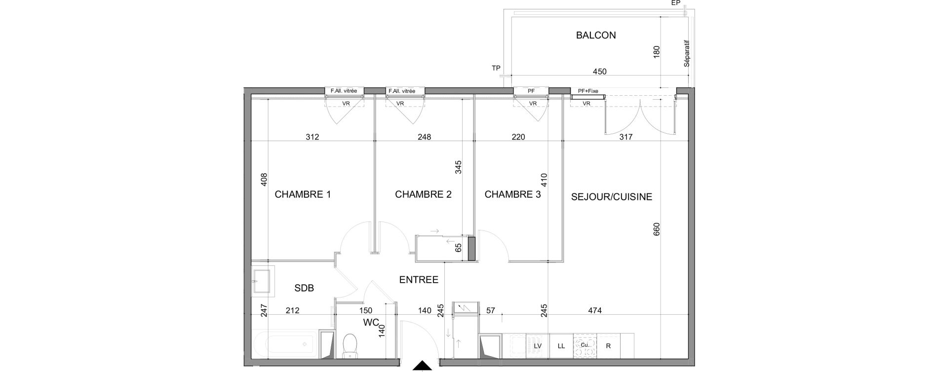 Appartement T4 de 71,11 m2 au Muy Centre