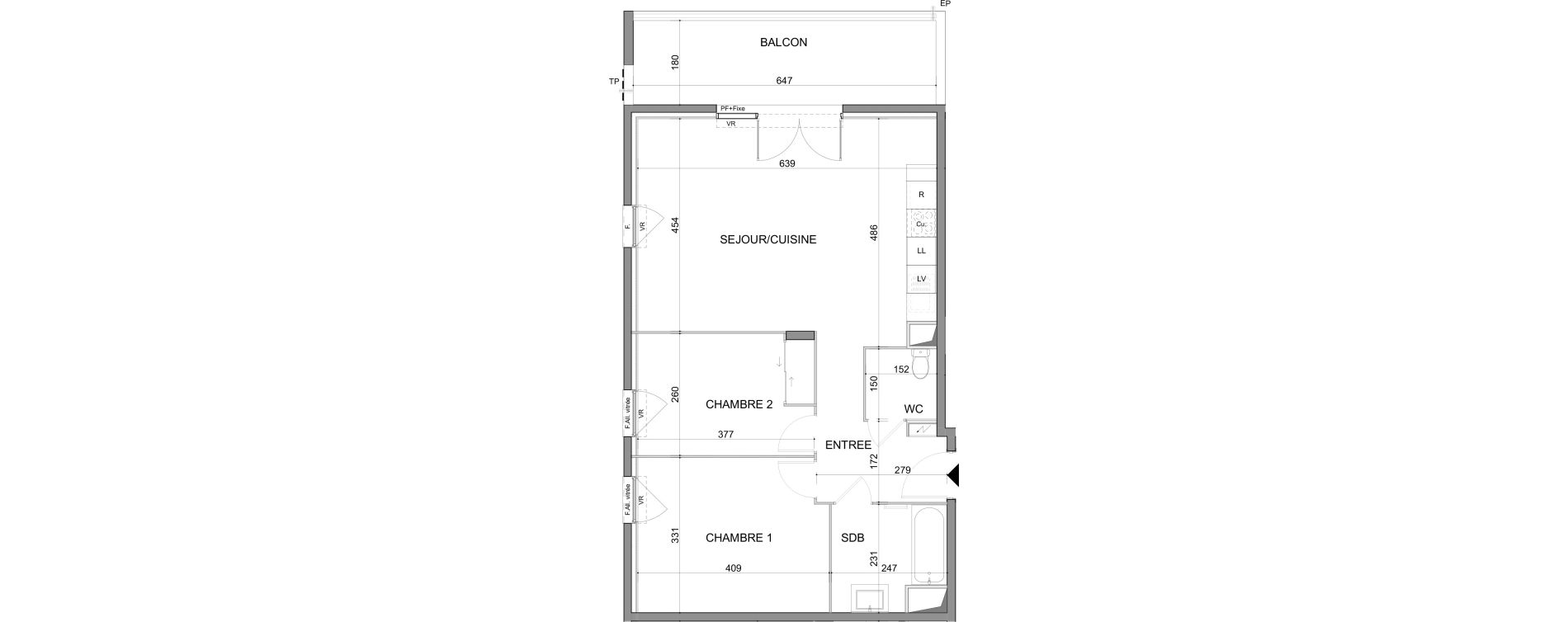 Appartement T3 de 65,95 m2 au Muy Centre