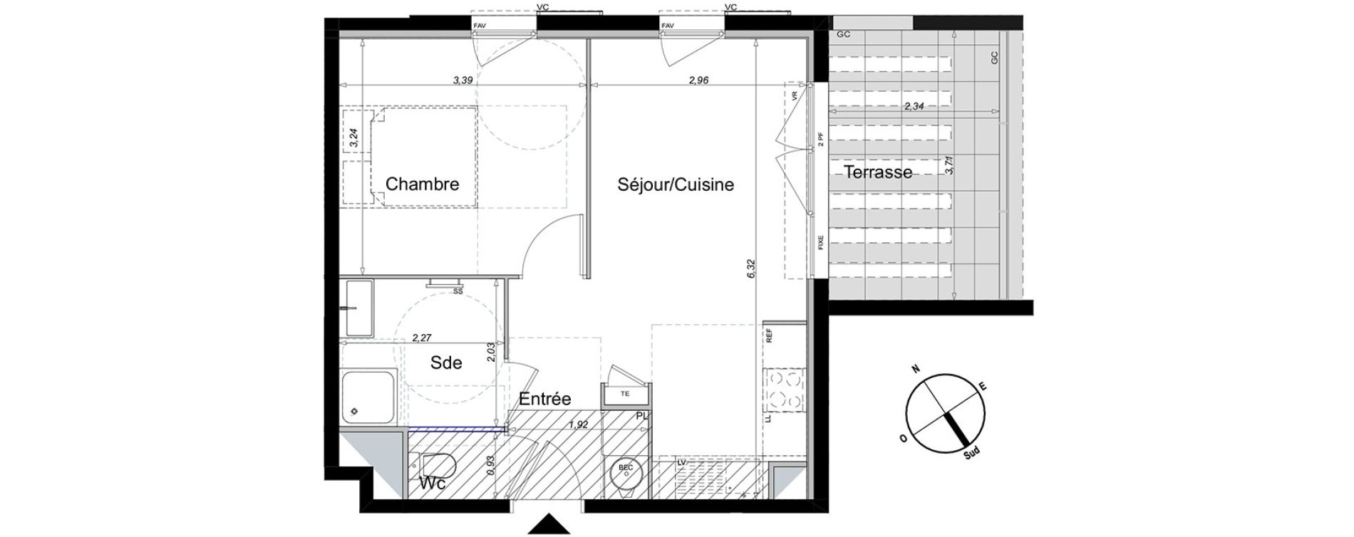 Appartement T2 de 38,34 m2 aux Arcs Saint-roch