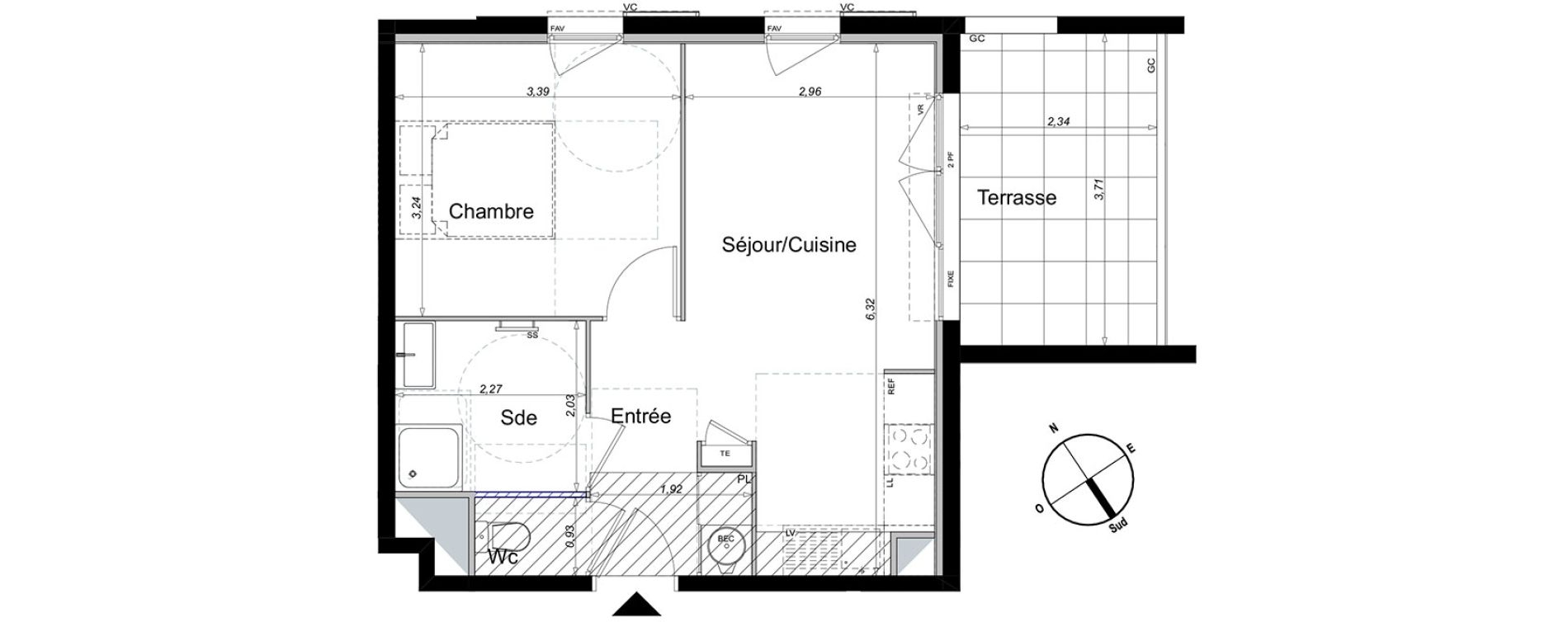 Appartement T2 de 38,34 m2 aux Arcs Saint-roch