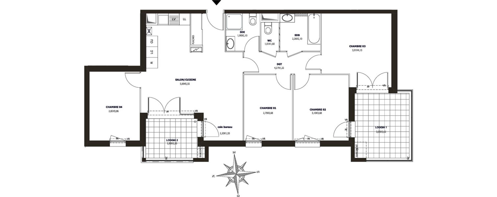 Appartement T5 de 93,86 m2 &agrave; Ollioules Centre