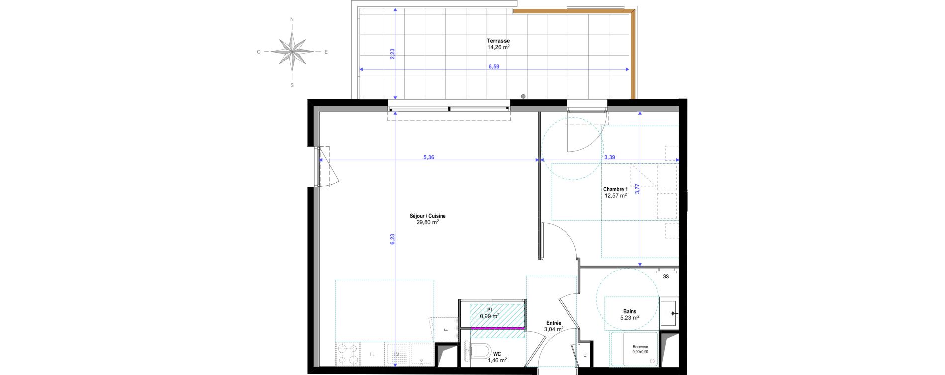 Appartement T2 de 53,09 m2 &agrave; Saint-Rapha&euml;l Valescure